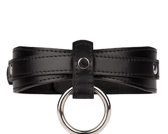 Handmade Black leather custom choker collar with O-ring (792 color variations nickel-free plated hardware one price for all sizes)