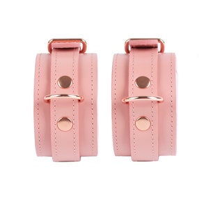 Handmade Pink-White leather wrist cuffs for men and women (792 color variation  nickel-free hardware made to size)
