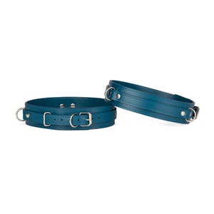 Handmade Blue leather custom Thigh cuffs (792 color variations nickel-free plated hardware one price for all sizes) anniversary gift.