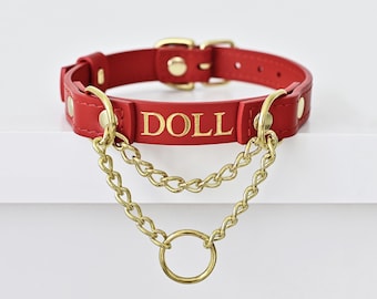 Rotes personalisiertes Martingale Halsband Choker, folierte Folie, diskretes Tageshalsband für Erwachsene, Vampir Goth Alternativer Fetisch, Haustierspiel