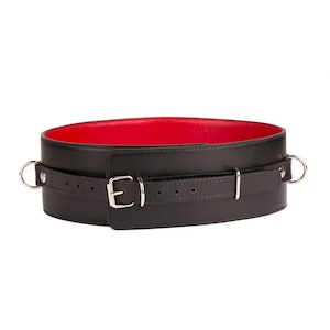 Custom Handmade Black-Red leather waist garter belt and cuffs set(792 color variations, nickel-free plated hardware,ONE PRICE for all SIZES)