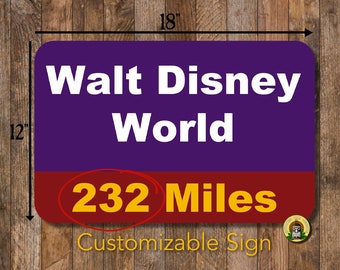 Large TIN SIGN-(No frame)Customizable WDW Miles away sign