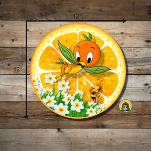 TIN SIGN-(No frame) The Bird and the Bee-Orange Bird and Spike the bee