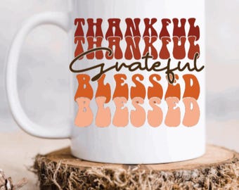 Festive Fall Coffee Mug, Blessed, Thankful, Seasonal Gift