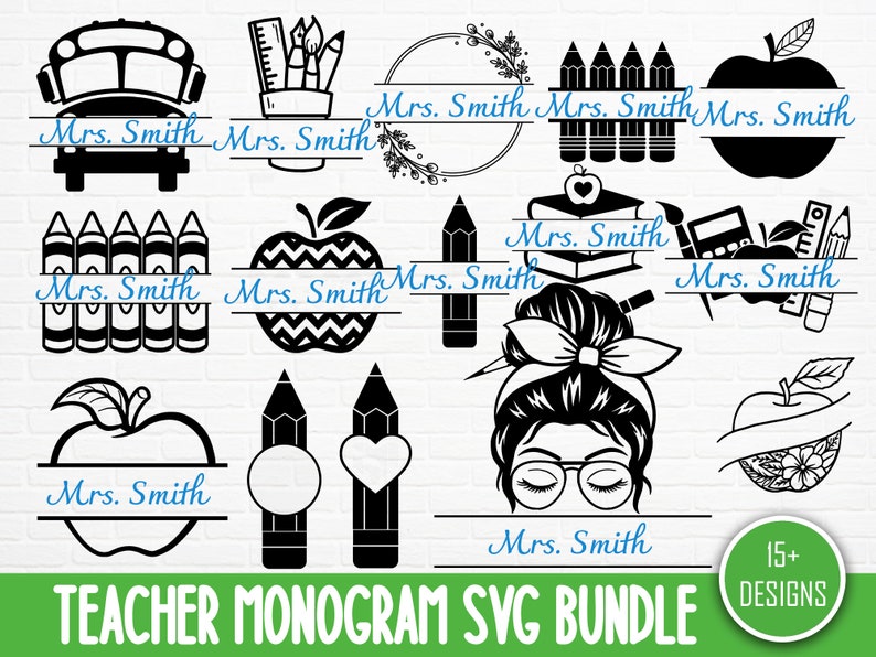 Teacher Monogram SVG Bundle: Back to School Designs (digital Download ...