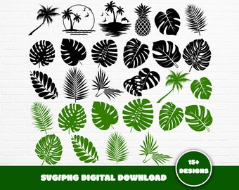 Tropical Leaf SVG Bundle: Monstera, Palm, Jungle Clipart (Digital Download)