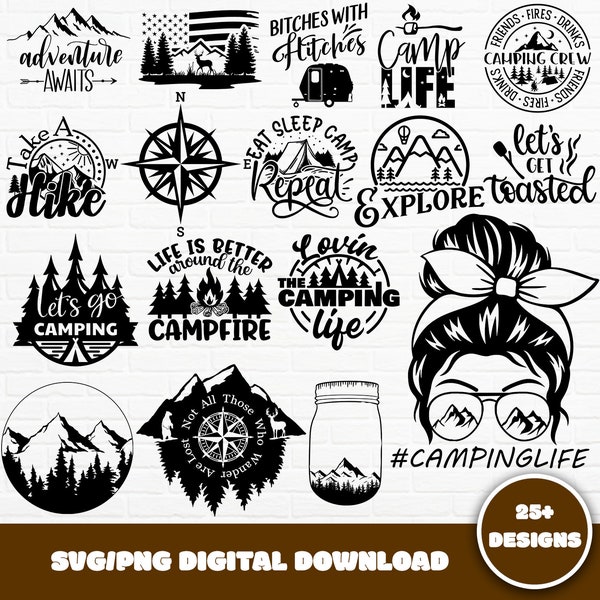 Aventure SVG Bundle, Camping SVG Bundle, Lettré à la main, Happy Camper SVG, Explorez Svg Png, Feu de camp Svg, Camper Svg, Camp Life Svg