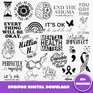 Pacote SVG de saúde mental, SVG positivo, SVG motivacional, Conscientização sobre saúde mental, Svg inspirador, arquivo de corte Svg, arquivo de silhueta