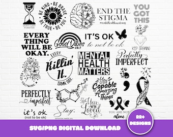 Mental Health SVG Bundle: Positive & Motivational Designs (Digital Download)
