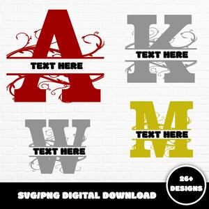 Dividir Monograma SVG, Dividir Monograma Quadro Alfabeto, Sobrenome SVG, Floral Svg, Sinal de Família Svg, Nome Dividido, Letra Dividida, Arquivos de Corte Svg