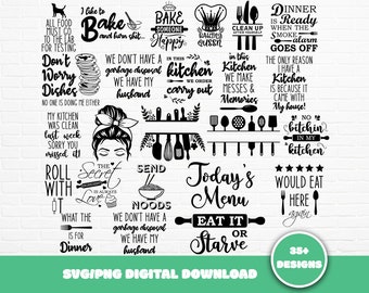 Funny Kitchen Quotes SVG Bundle: Kitchen Sign, Towel Designs (Digital Download)