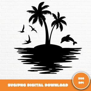 Palm Trees SVG, Sunset SVG, Summer SVG, Tropical Svg, Ocean and Beach Svg, Vacation Png, Sunset Svg, Summer Vibes Svg, Dolphin Svg