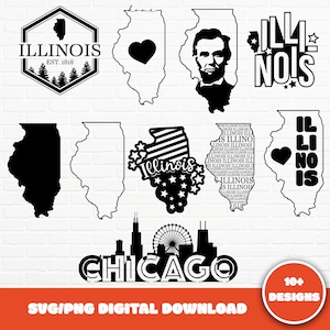 Illinois SVG, Illinois State SVG, Illinois Outline Svg, Forme de l’État, Cricut Cut Files, Silhouette Vector, IL Svg, Clip Art