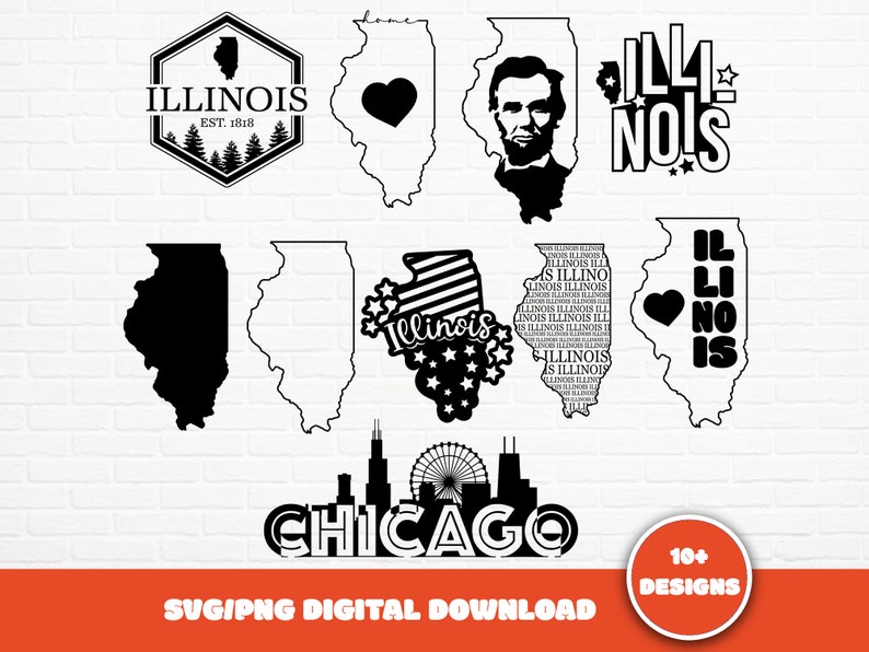 Illinois State SVG Bundle: Outline, Shape, & Clip Art (digital Download ...