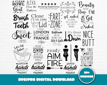 Funny Bathroom SVG Bundle: Restroom Decor Cut Files (Digital Download)
