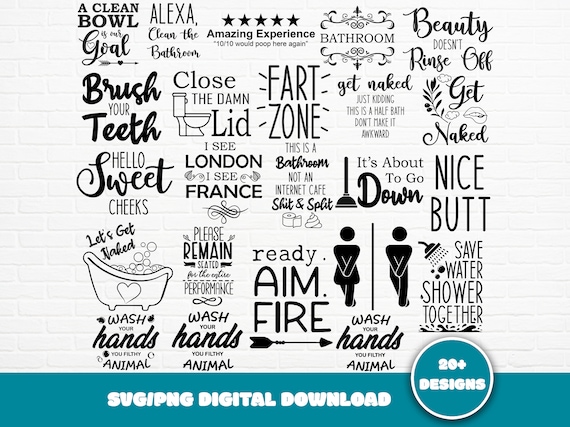 Funny Bathroom SVG Bundle: Restroom Decor Cut Files (Digital Download)