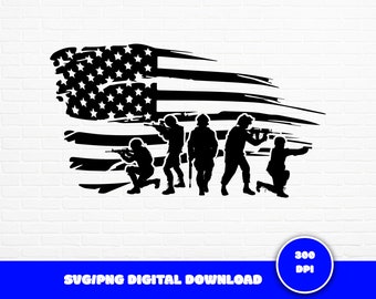 Distressed American Flag SVG: Soldier Silhouette, Patriotic USA (Digital Download)