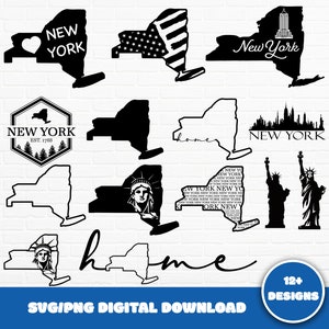Pacote SVG de Nova York, SVG do estado de Nova York, SVG de Nova York, Svg da Estátua da Liberdade, Svg da cidade de Nova York, Floral do Estado de Nova York, Arquivos Svg para Cricut