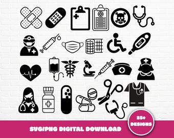 Verpleegkundige pictogrammen SVG-bundel: medische clipart, stethoscoop, hart (digitale download)