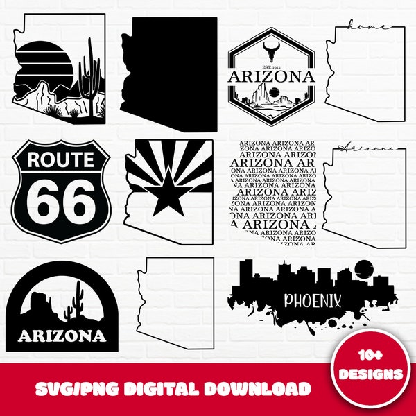 Arizona SVG Bundle, Arizona State SVG, Arizona Outline Png, Arizona Home Svg, Clip Art Cut File, AZ Svg, Route 66 Svg, Digital Download