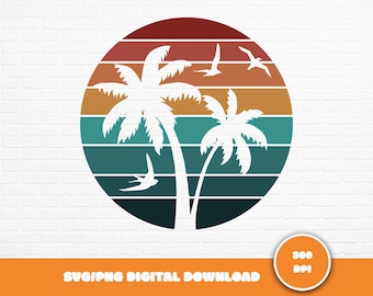 Tropical Palm Trees Sunset SVG: Beach Vacation PNG Cut File (Digital Download)