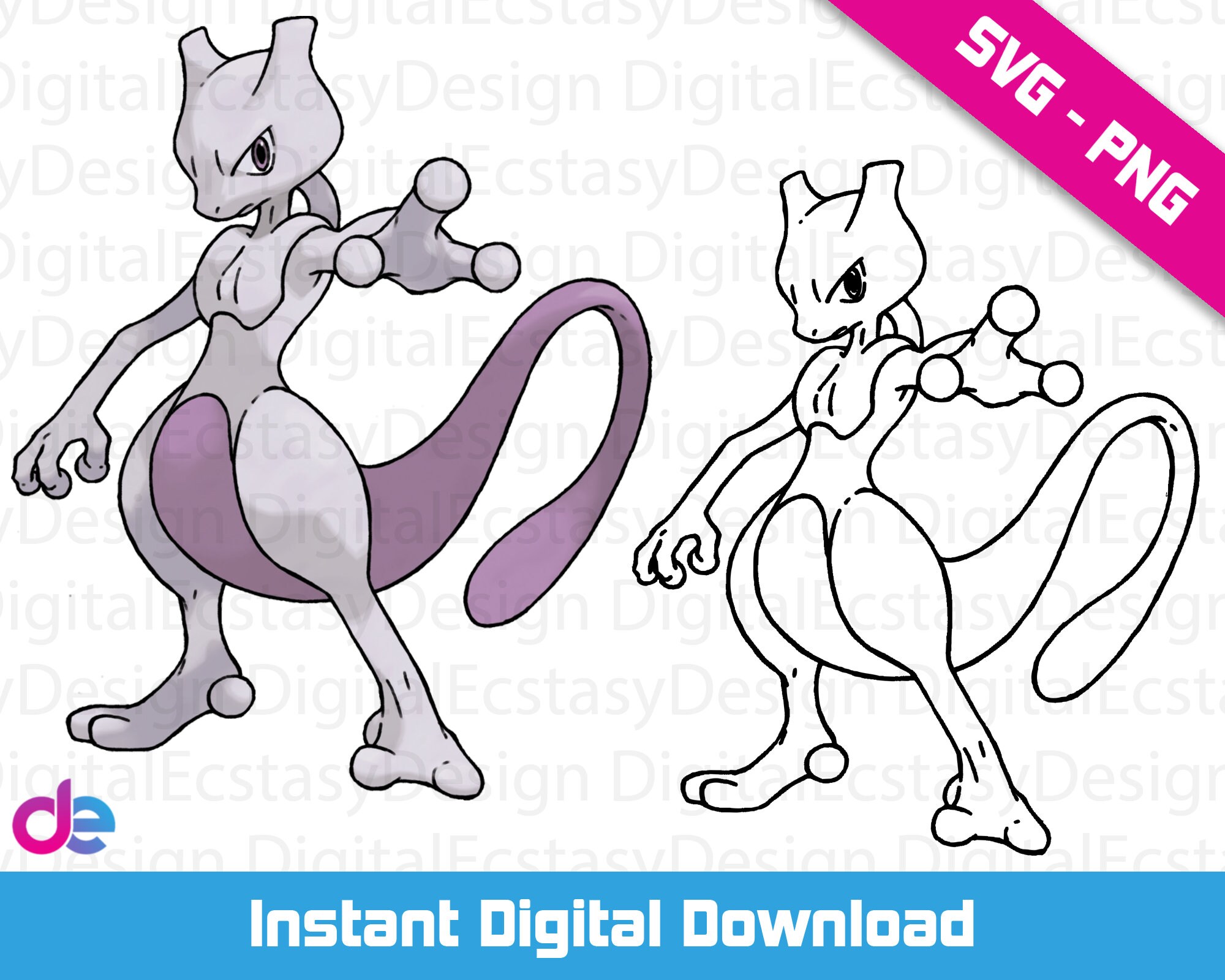 Download Pokemon Svg Mewtwo Color And Silhouette Cricut Cut File Etsy