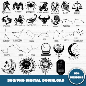 Zodiac SVG Bundle, Horoscope SVG, Astrology SVG, Birth Sign Svg, Celestial Svg, Boho Svg Cut File, Sun Moon Svg, Star Sign Svg, Svg Cut File