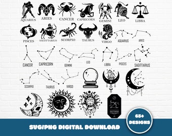 Zodiac SVG Bundle: Horoscope, Astrology, Celestial Designs (SVG, PNG)