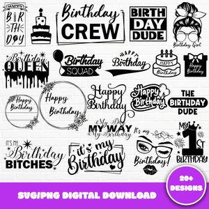 Happy Birthday SVG Bundle, Birthday SVG, Birthday Party SVG, Birthday Cake Svg, Birthday Clipart, Birthday Girl Svg, Birthday Queen Svg