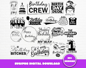 Happy Birthday SVG Bundle, Birthday SVG, Birthday Party SVG, Birthday Cake Svg, Birthday Clipart, Birthday Girl Svg, Birthday Queen Svg
