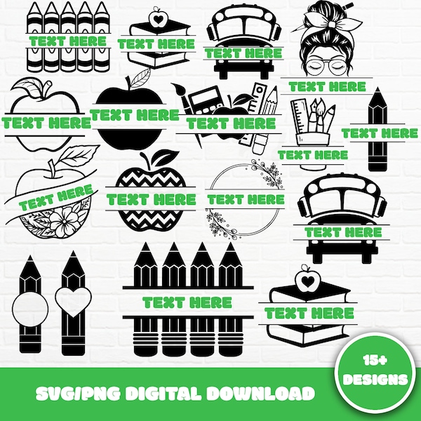 Lehrer Monogramm SVG Bundle: Zurück zu Schule Designs (Digitaler Download)