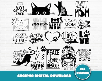 猫ママSVGバンドル：面白い猫の名言（デジタルダウンロード）