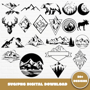 Pakiet Mountain SVG, Rysowane ręcznie, Geometryczne Mountain SVG, Camping Outdoors Adventure SVG, Sylwetka góry Svg Png, Krajobraz Svg