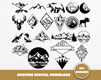Mountain SVG Bundle: Hand Drawn Geometric Landscape (Digital Download)