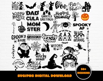 Halloween SVG Bundle: Witch, Ghost, Pumpkin Designs (Digital Download)