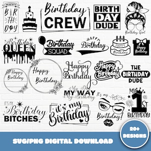 Happy Birthday SVG Bundle, Birthday SVG, Birthday Party SVG, Birthday Cake Svg, Birthday Clipart, Birthday Girl Svg, Birthday Queen Svg