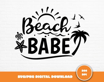 Beach Babe SVG: Summer Clipart, Palm Tree & Sea Turtle (Digital Download)