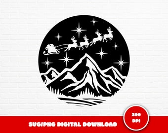 Santa's Sleigh SVG, Santa and Reindeer SVG, Ornament Svg, Christmas SVG, Christmas Scene Png, Merry Christmas Svg, Svg Cut Files