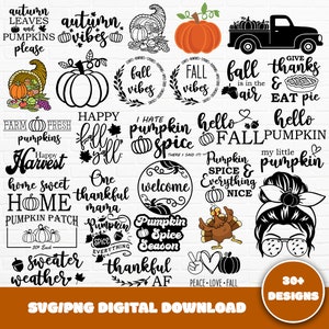 Fall SVG Bundle: Autumn, Thanksgiving, Pumpkin Designs (Digital Download)