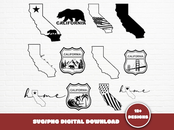 California SVG Bundle: State Outline, Republic Bear, Silhouette PNG (Digital Download)