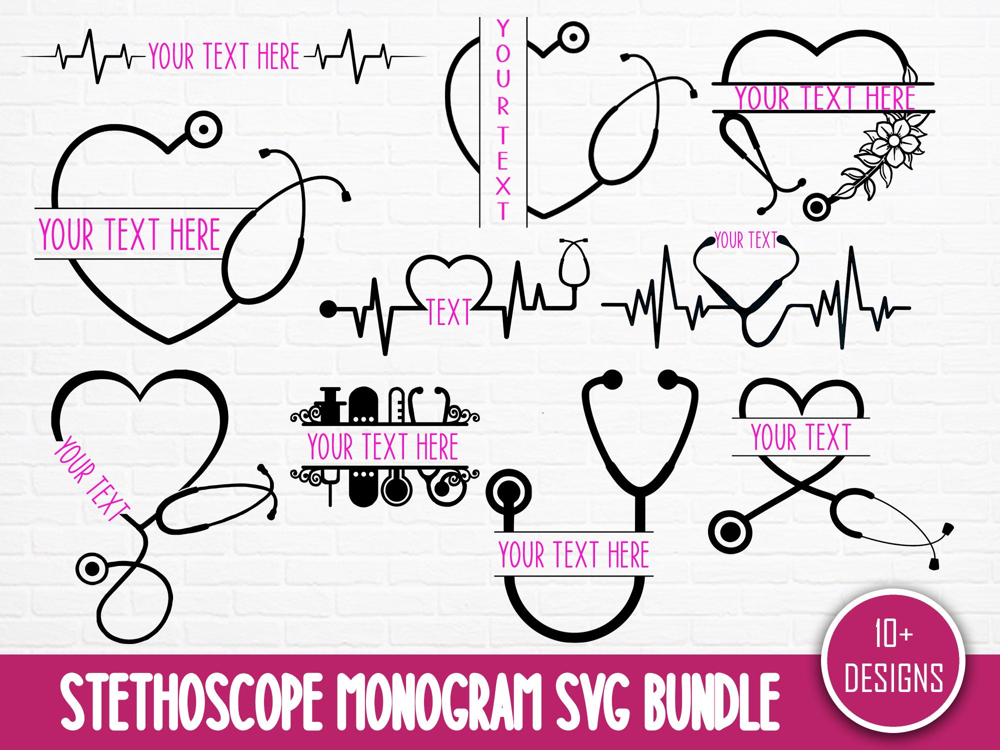 Stethoscope Split Monogram SVG Bundle Hand Drawn Nurse SVG Etsy Australia