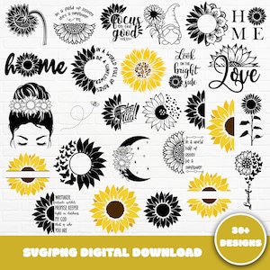 Sonnenblume SVG Bundle, Sonnenblume SVG, Blume SVG, Monogramm SVG, halbe Sonnenblume SVG, Sonnenblume SVG-Datei, beunruhigte Sonnenblume, geschnittene Datei