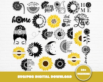 Sunflower SVG Bundle: Monogram & Distressed Designs (Digital Download)