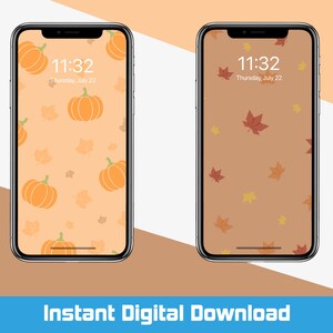 Phone Wallpaper, Cute Fall Bundle, Pumpkins and Leaves, Phone Backgrounds, Digital Backgrounds, Digital Download image 3