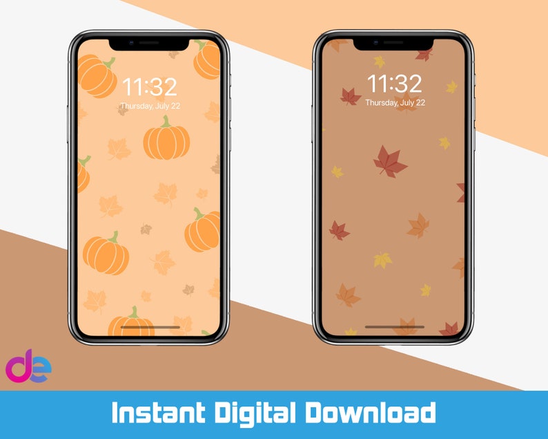 Phone Wallpaper, Cute Fall Bundle, Pumpkins and Leaves, Phone Backgrounds, Digital Backgrounds, Digital Download image 3