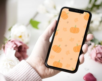 Phone Wallpaper, Cute Fall Bundle, Pumpkins and Leaves, Phone Backgrounds, Digital Backgrounds, Digital Download