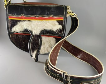 VTG Carriel Colombiano Leather Cowhide Unisex Satchel Crossbody Shoulder Bag, Accordion Bottom Expands w Many Pockets!, Unisex Gift Purse