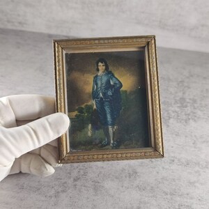 Vintage Framed Print "Blue Boy" by Thomas Gainsborough | H4"xW3.5" Gilded Giltwood Gold Wood Frame | Baroque Georgian Decor Unisex Gift