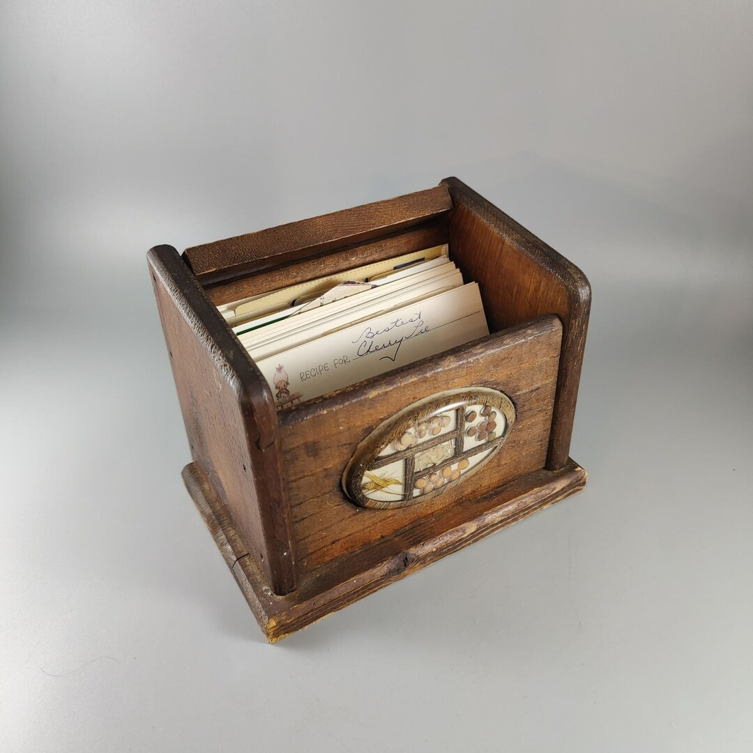 VTG Recipe Box W Clipped and Handwritten Recipes Wood Lucite Etsy