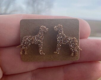 Gold Glitter Great Dane Earrings